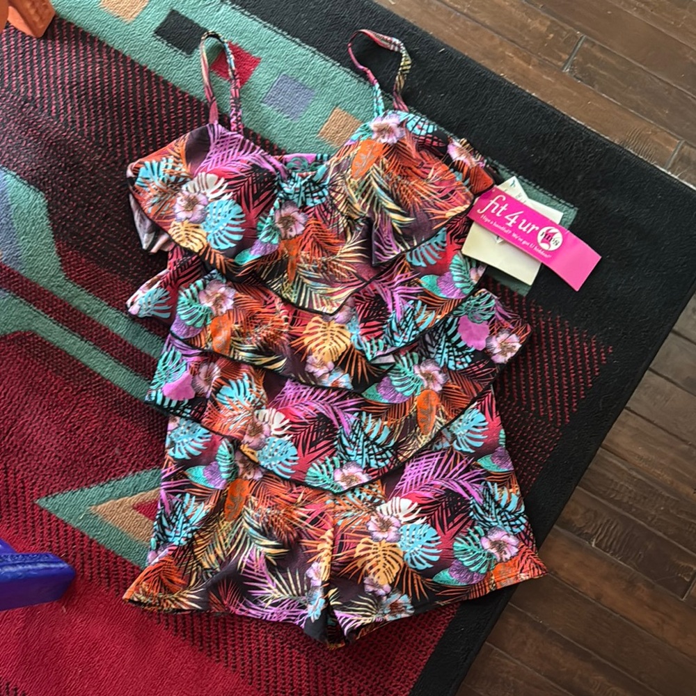 Colorful Tropical Print Ruffled FIT 4 UR HIPS SWIMSUIT